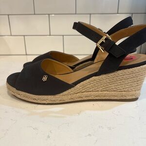 Tommy Hilfiger Black and Tan Wedge Espadrilles